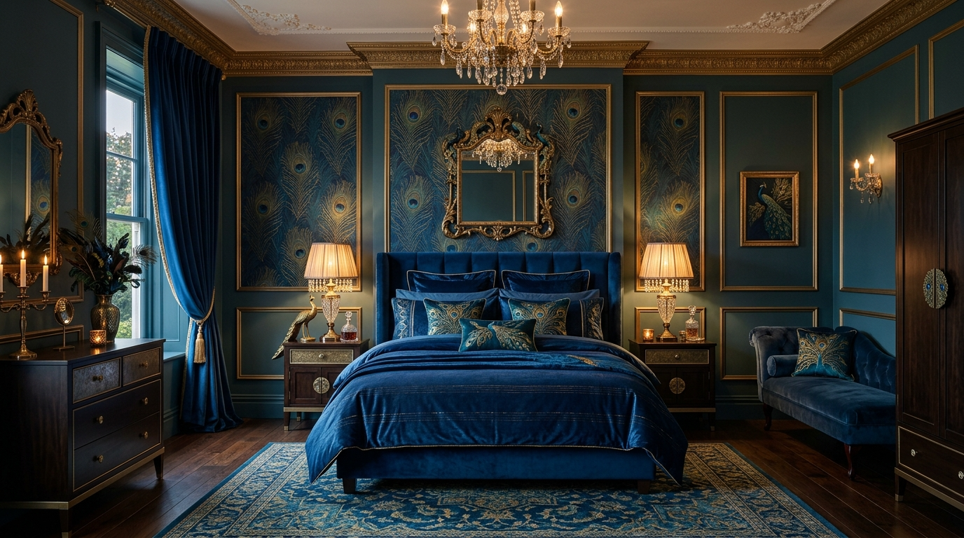 Choose one peacock inspired art piece as the focal point